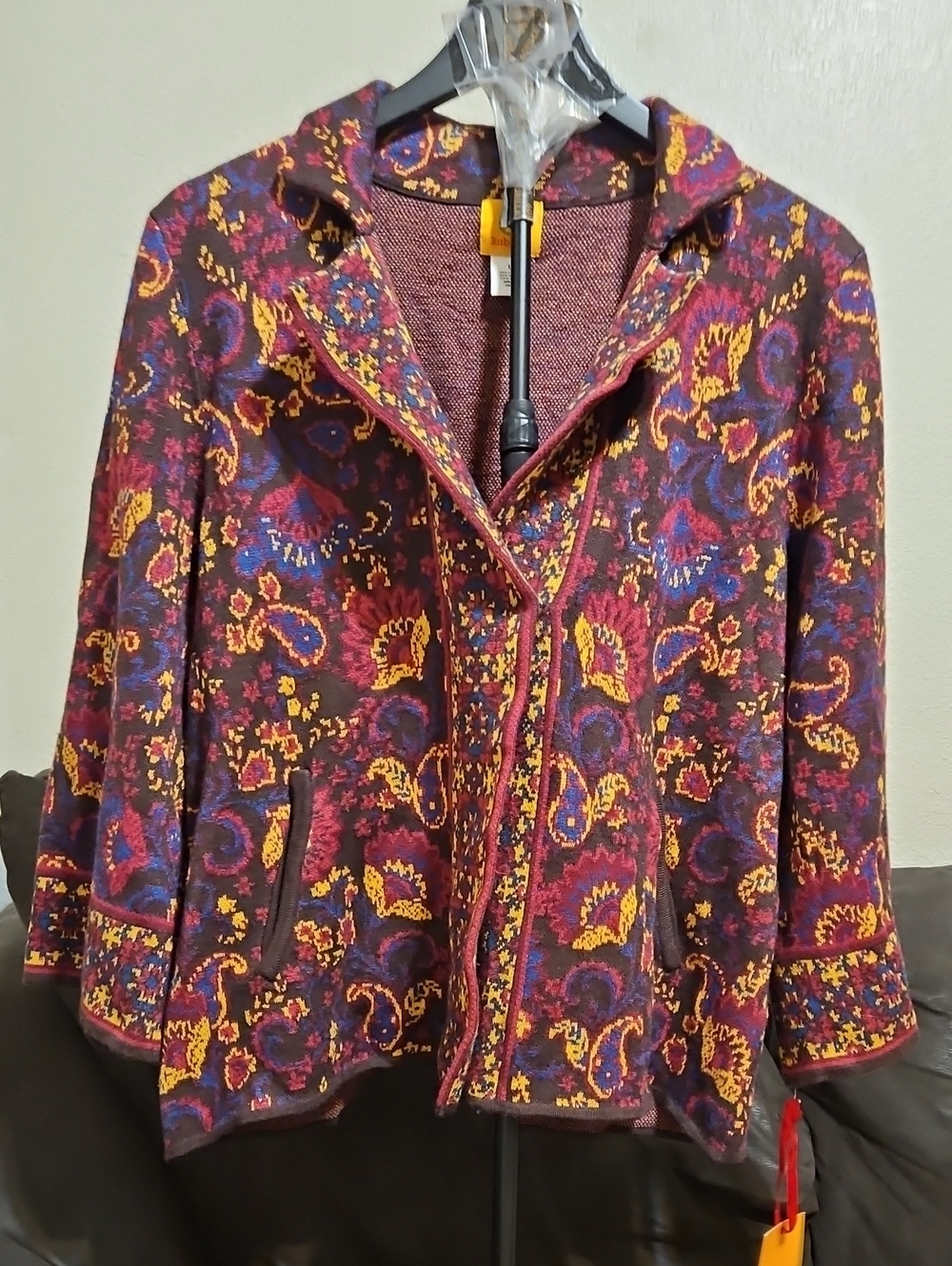 Ruby Rd. Multicolor Paisley Knit Blazer in Burgundy